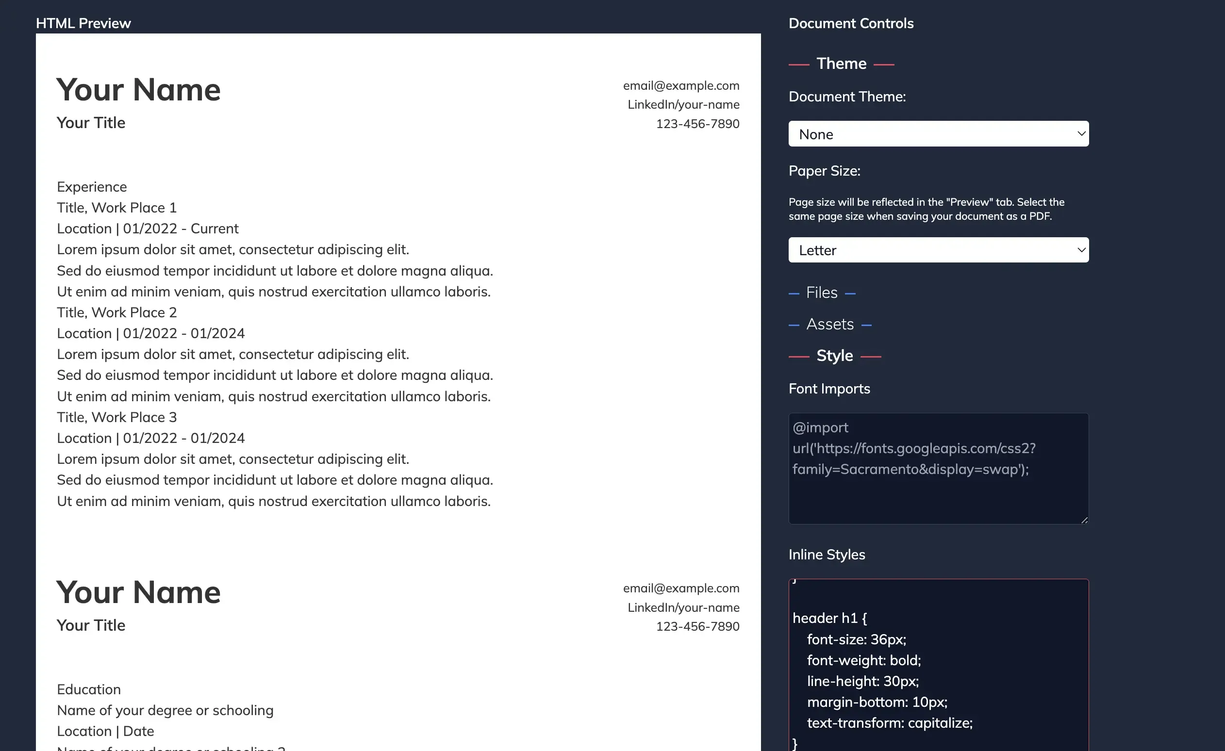 Styled page header content