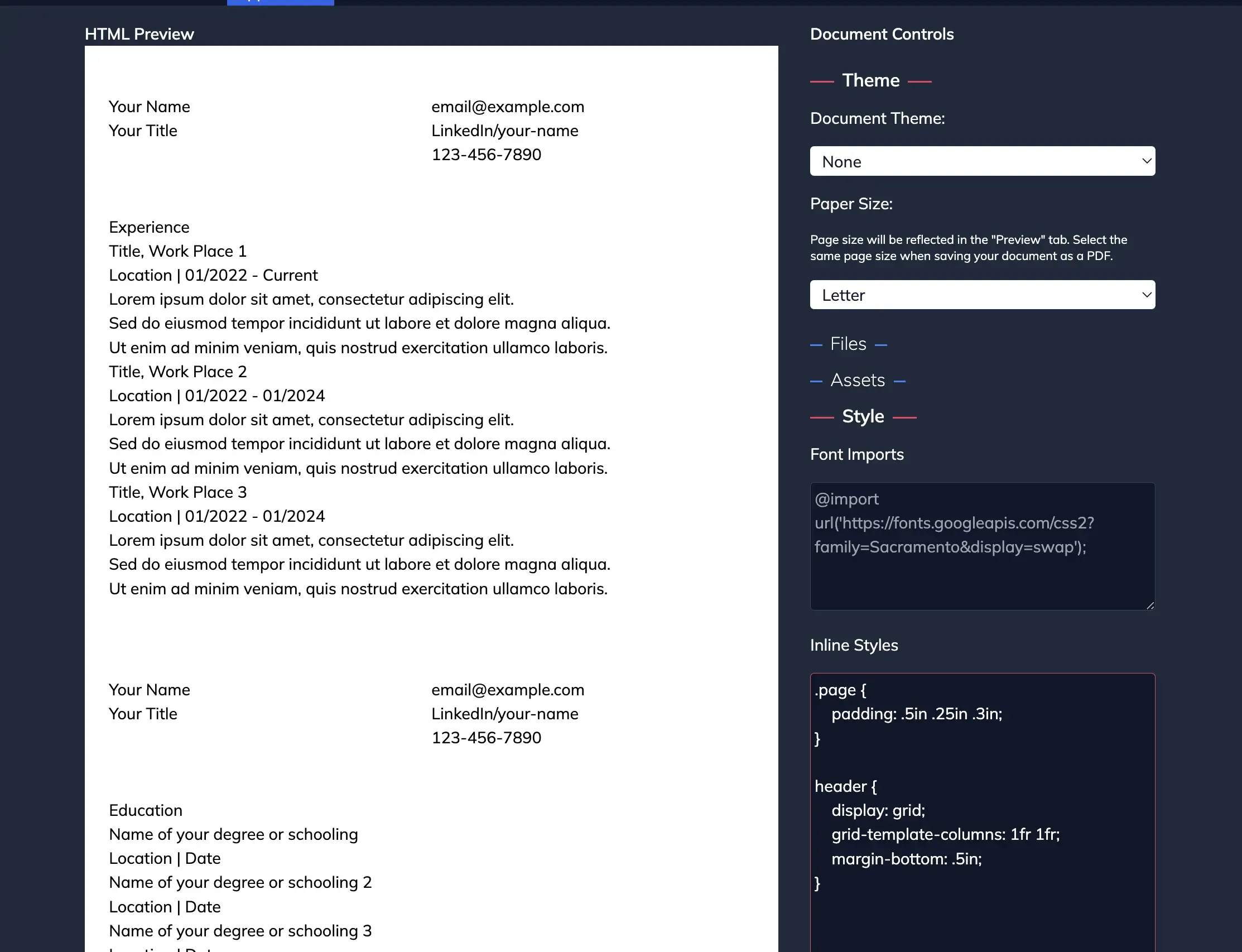 Page header with two columns